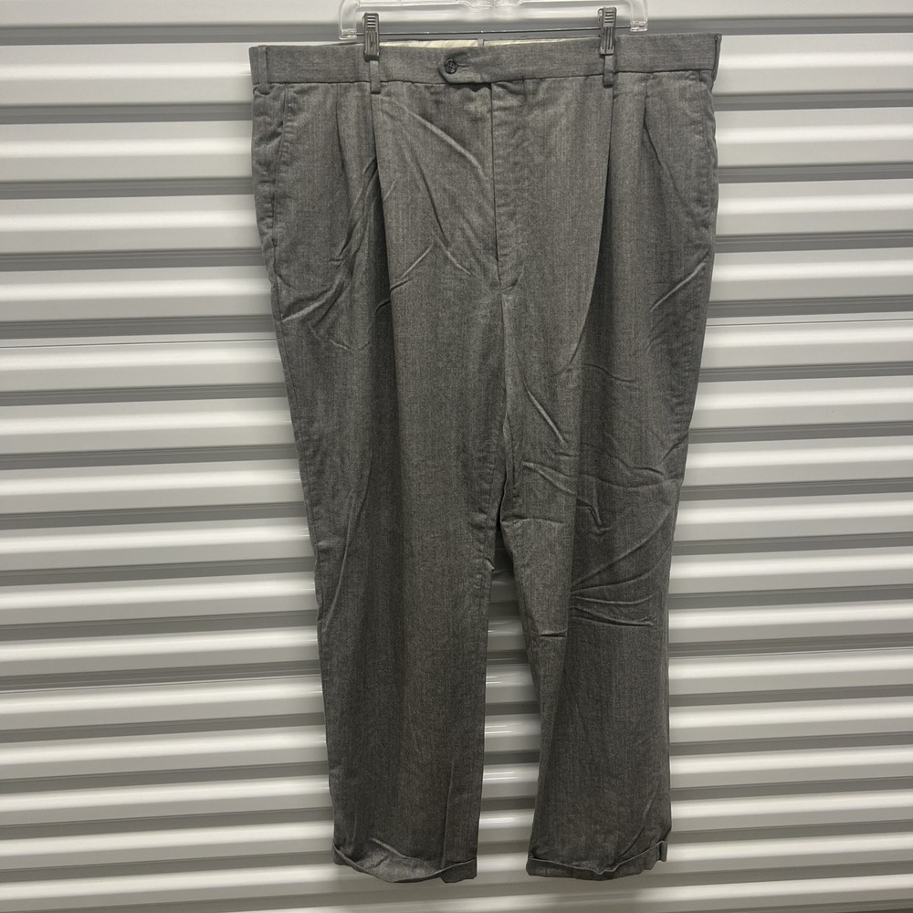Mens Size 44 Grey 100% Wool Pleated Cuffed Dress Pants Trousers Made in Canada — photo 2
